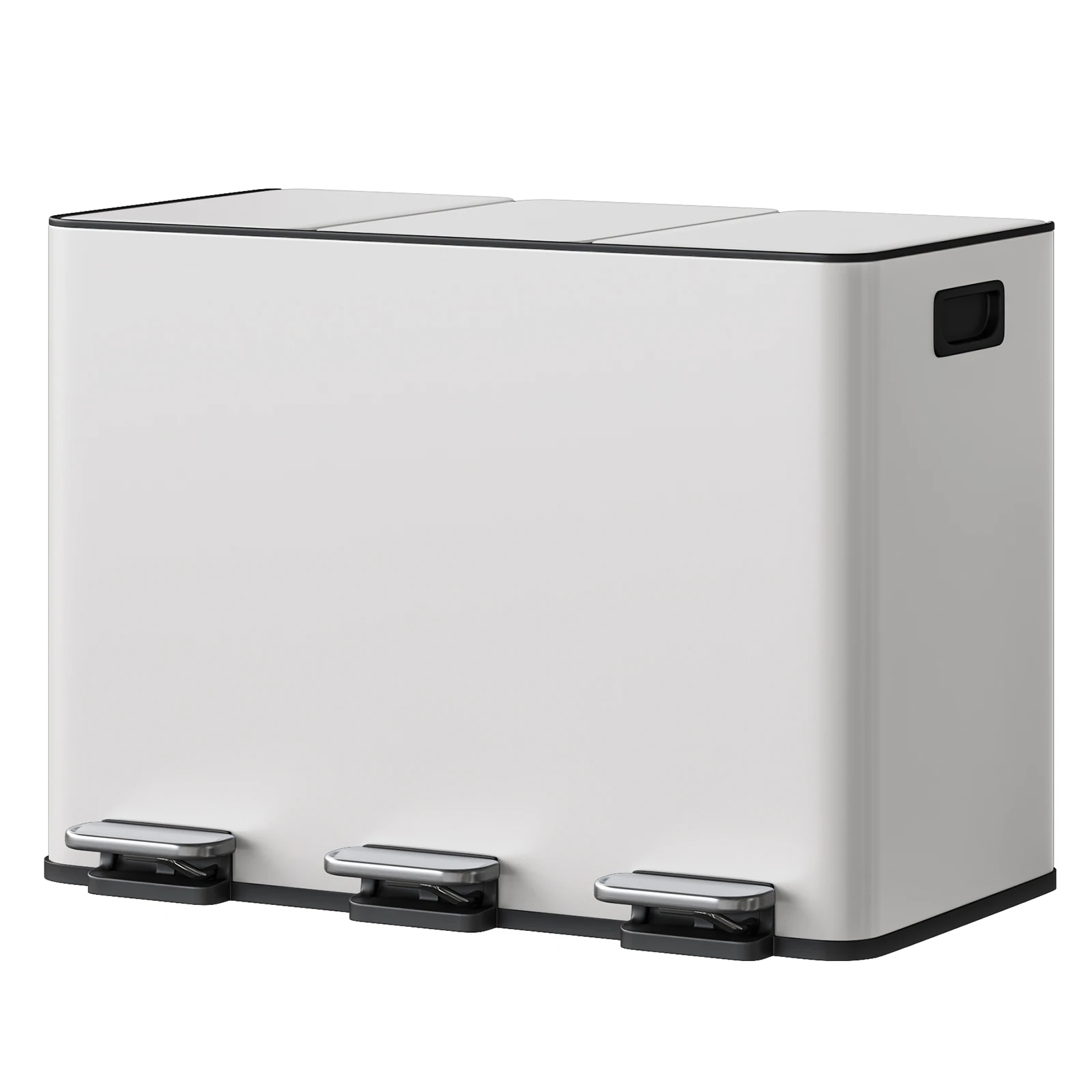 Poubelle à pédale de cuisine 3x15L en acier inoxydable, poubelle de tri sélectif multi-compartiments avec seaux amovibles, poignée latérale pour cuisine et salon