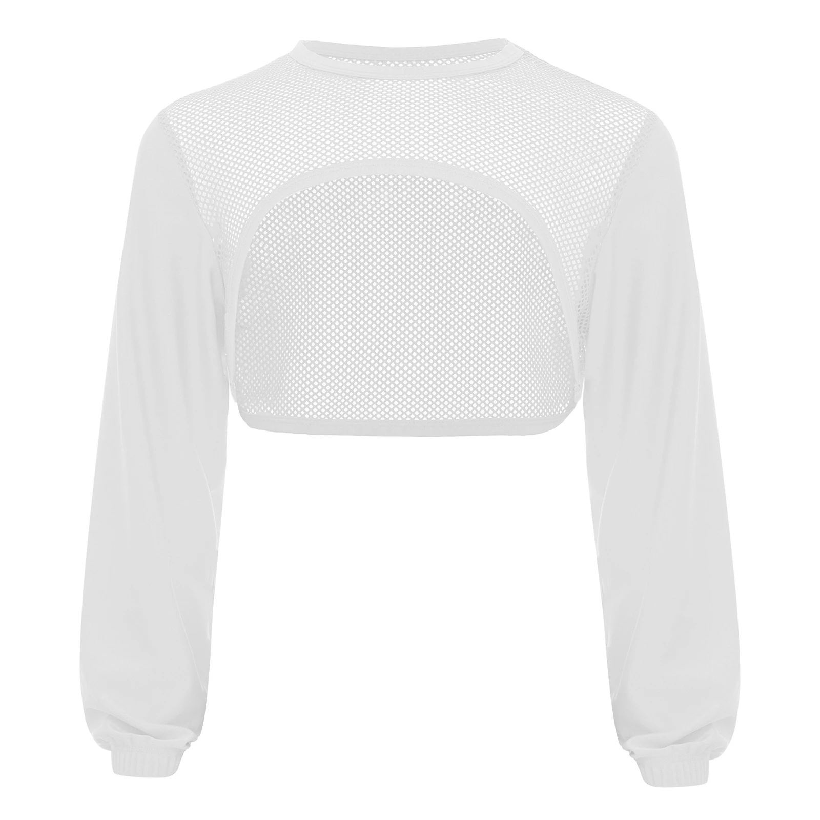 Kids Girls Fitness Hip-Hop Crop Top Hollow Out Mesh Sweatshirts Streetwear Jazz Dance Costume Tops Fashion Children Sportswear