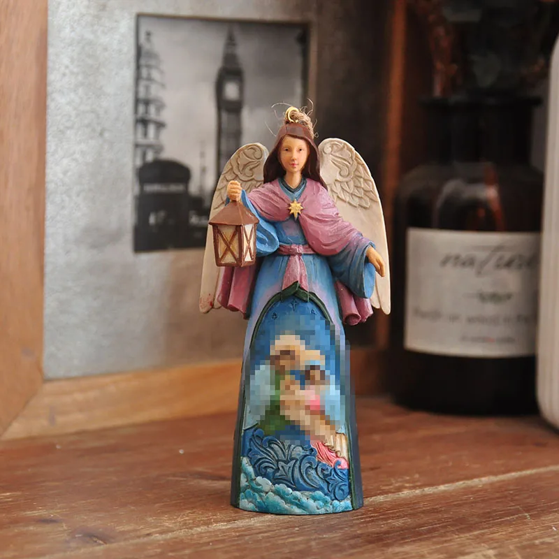 

Party Decor Wood Engraved Lantern Angel Figurine Christmas Ornament Pendant Holiday Gift Home Desktop Decoration