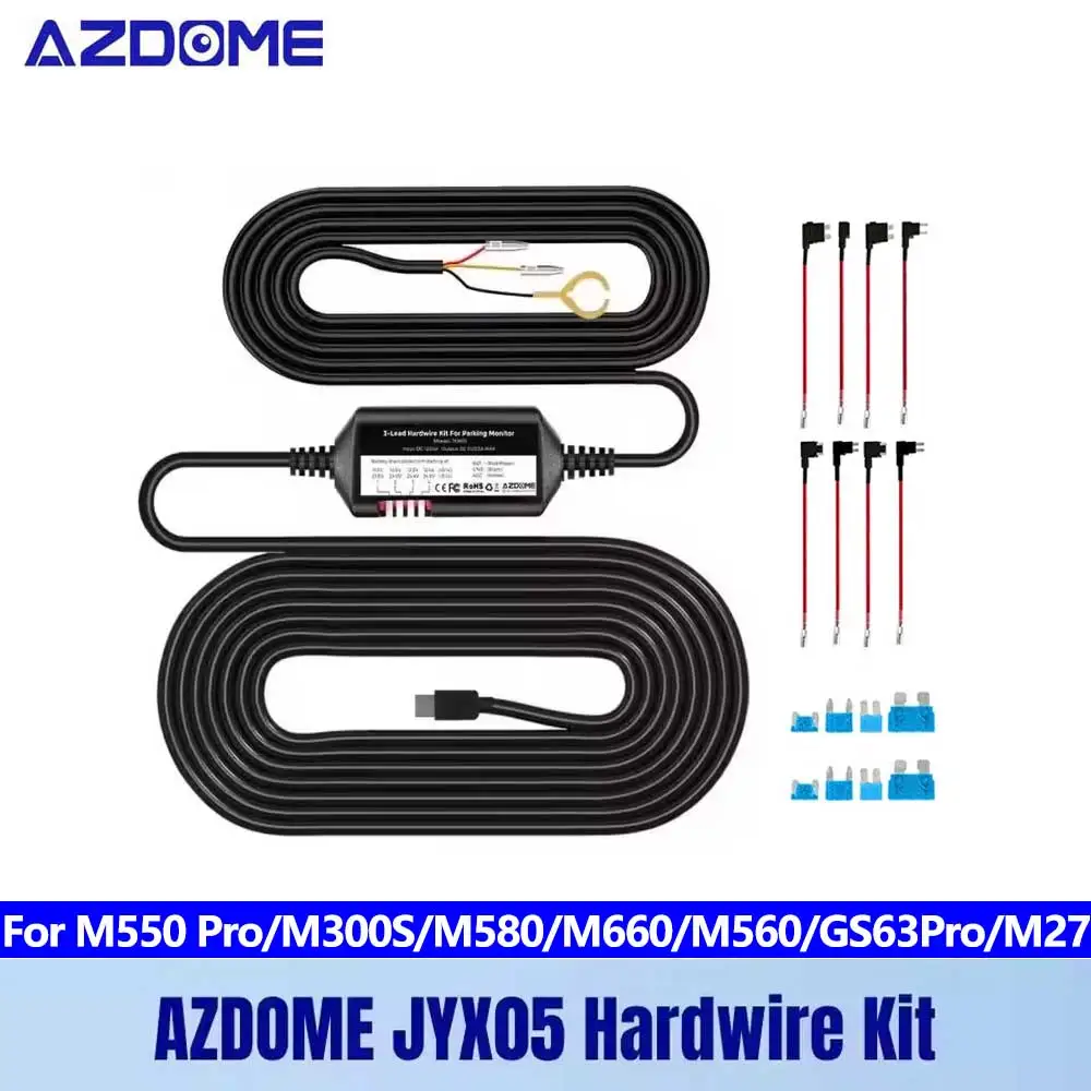 AZDOME JYX05 Car Charge Hardwire Kit for M550 Pro/M550Max/M300S/M580/M660 Dash Cam Parking Cable Type C Port 24H Parking Monitor