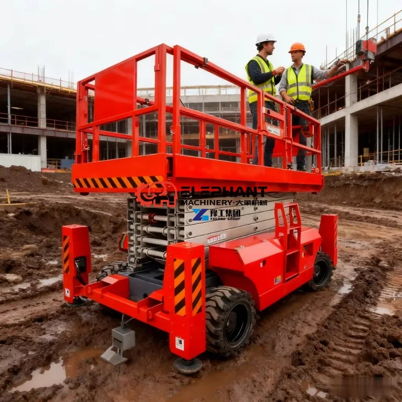 6-12m Rough Terrain Crawler Scissor Lift, Self-propelled Off-road Aerial Work Platform for Uneven Construction Sites