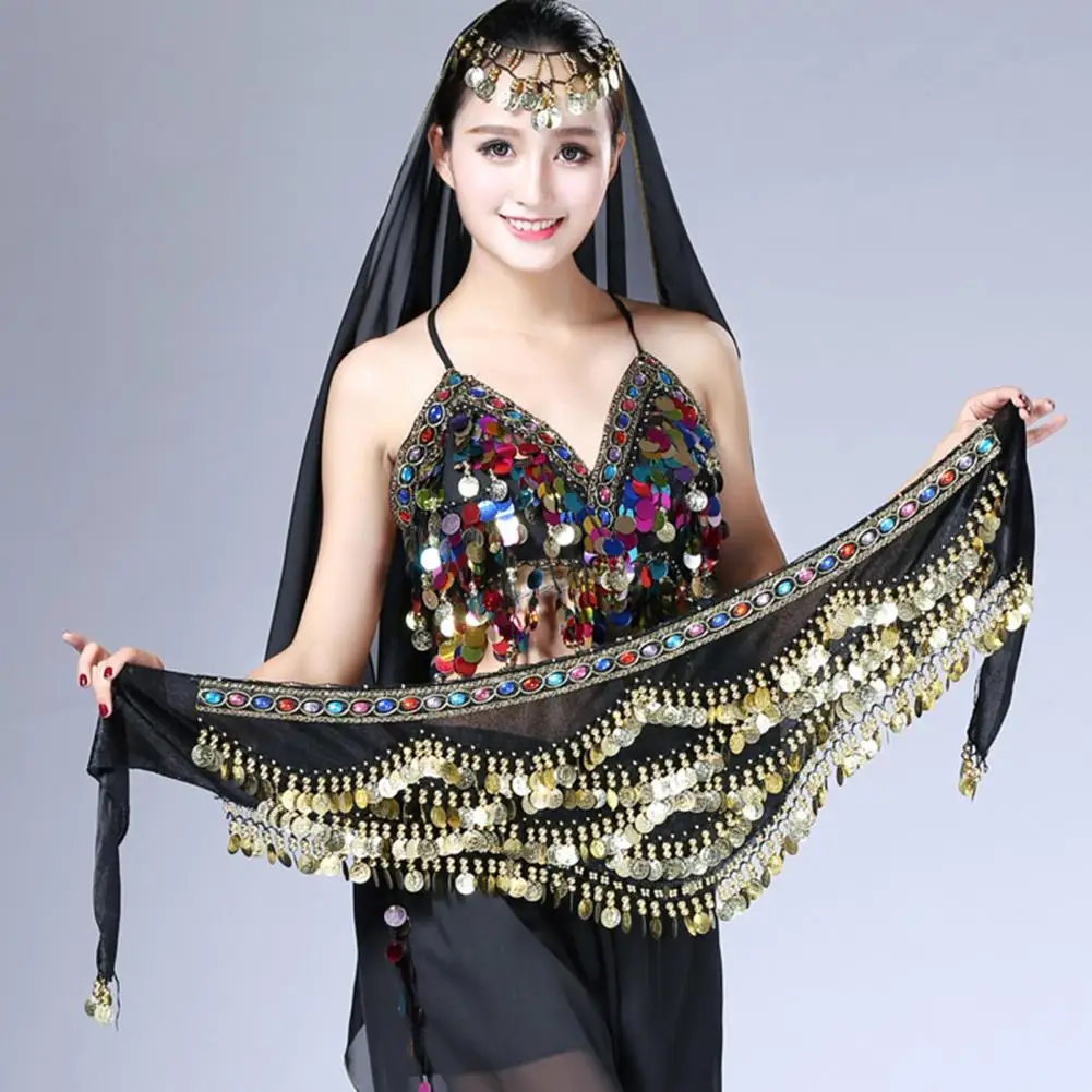 

Belt Waist Chain Triangular with Coins Self-tie Handmade Dress Up Breathable Women Belly Dance Hip Scarf Festival Clothing