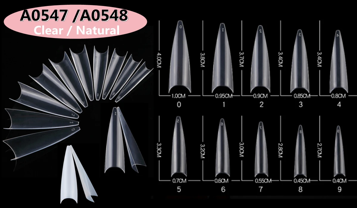 Makartt Künstliche Nagelspitzen 500 Stück Mandelform Vollabdeckung Gel-Spitzen Falsche Acrylnägel Stiletto Coffin Press-on Nägel Klar Natürlich – Detail 25
