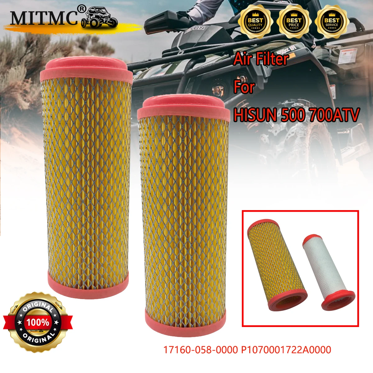 

2PCS Air Filter For HISUN 450 500 550 700 750 ATV QUAD GO KART 17104-107-0000 1722A-107000-0000 ERP CODE P1070001722A0000