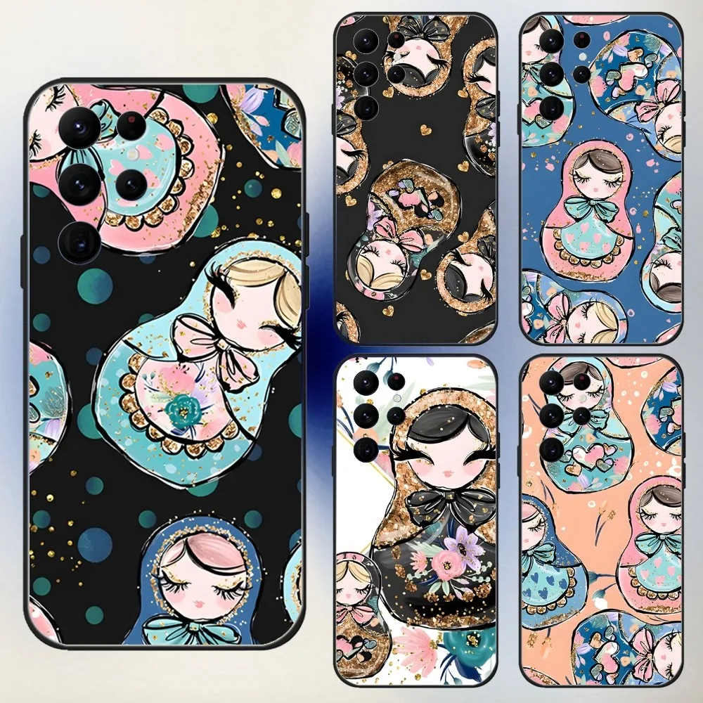 Russian Dolls Matryoshka  Phone Case For Samsung S24,23,22,30,21,10,9,Ultra,Plus,Lite,FE,5G Black Soft Case