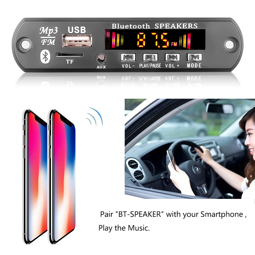 AMPLIFICADOR ESTÉREO para coche, módulo de Radio FM, Bluetooth 5,0, reproductor MP3, placa decodificadora, compatible con TF, USB, grabadoras AUX,