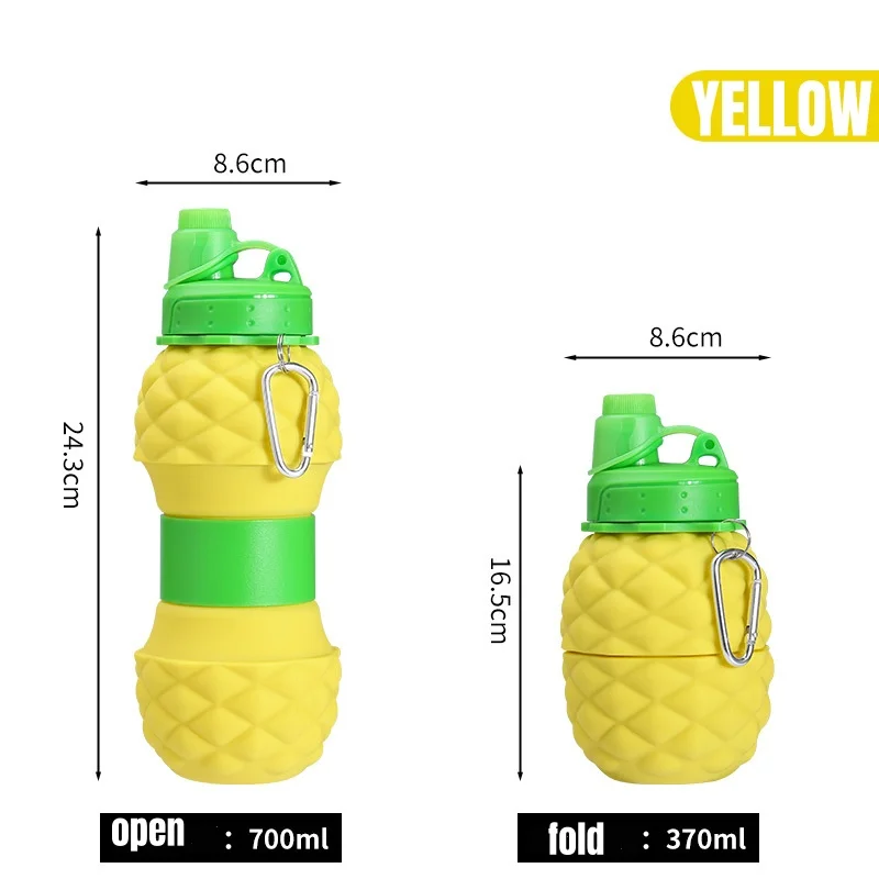 New Platinum Silicone Folding Cup Pineapple Telescopic Water Bottle Outdoor Sports Water Bottle Cute and Convenient