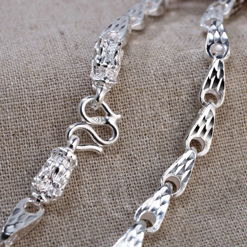 

Pure S999 Sterling Silver Chain Men Women 5mm Dragon Head Link Chain Necklace