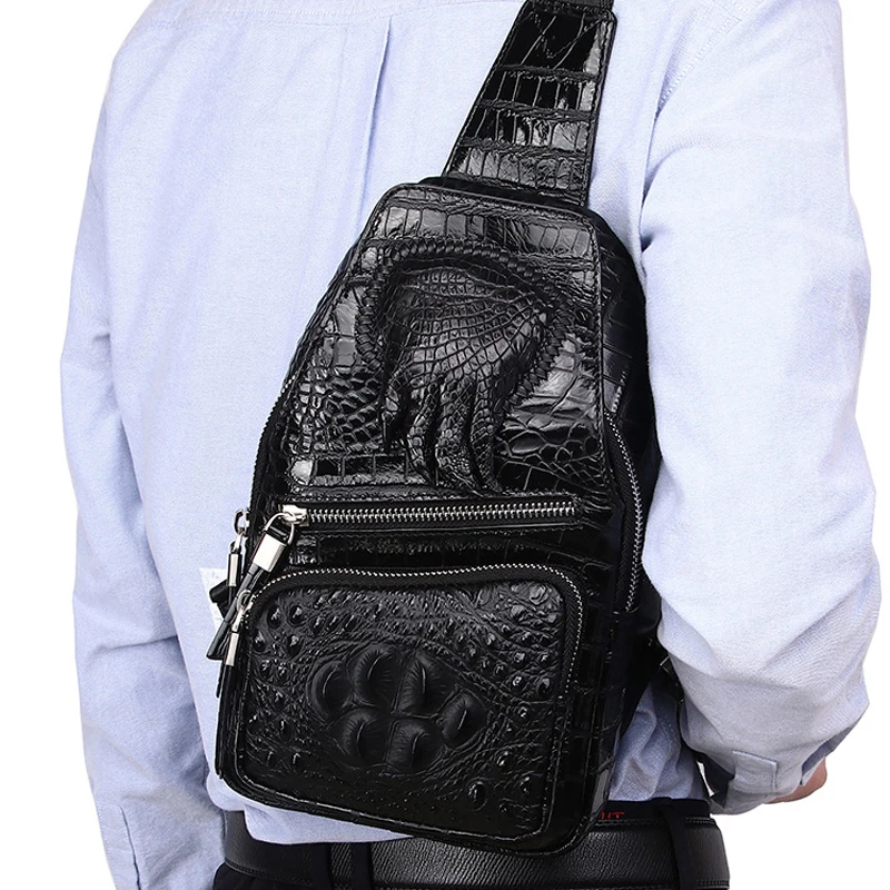 2023 New Fashion 100% Genuine Leather Men Waist Packs Alligator Male Casual Chest Pack Boy Brand Design Chest Shoulder Package