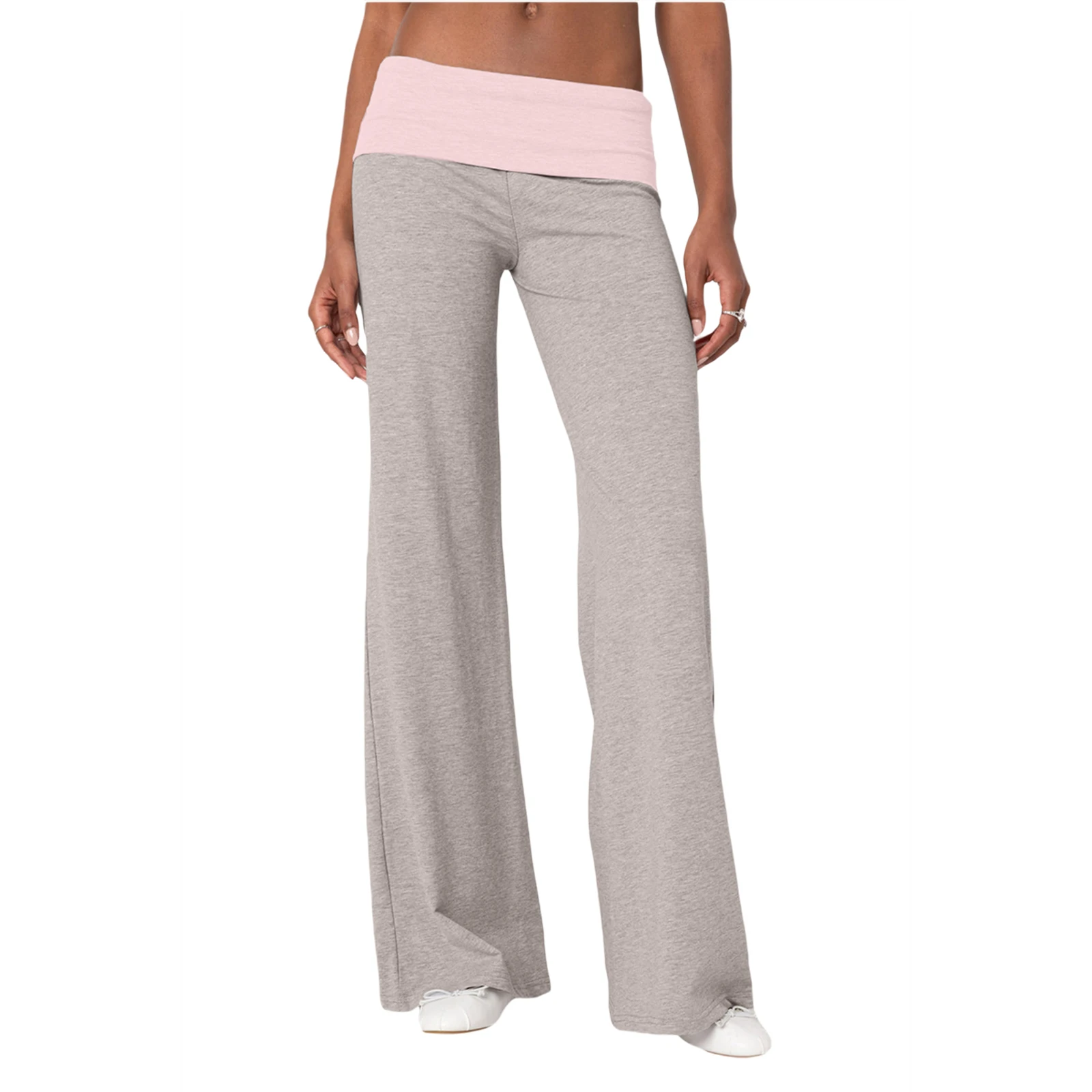 Casual Wide Leg Sweatpants for Women Fold Over Low Rise Flare Yoga Lounge Pants Back to School Clothes for Teen Girls Trousers