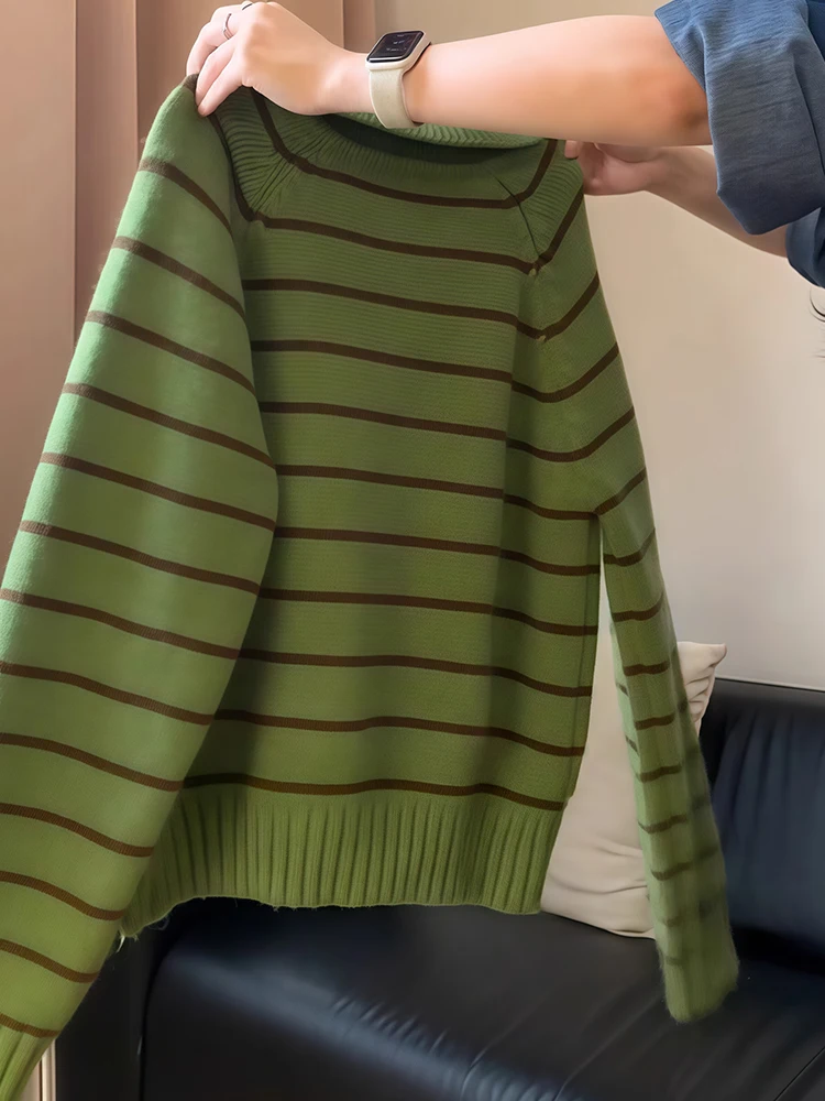レトロストライプニットセーター女性の秋冬新作 Sle 韓国カレッジ Sle 年齢軽減デザイン痩身ニットトップ