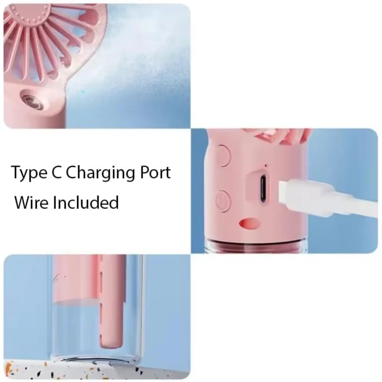 مروحة محمولة باليد، مروحة رذاذ محمولة - مروحة رذاذ تعمل ببطارية قابلة لإعادة الشحن - مروحة رذاذ الماء - رذاذ في الهواء الطلق