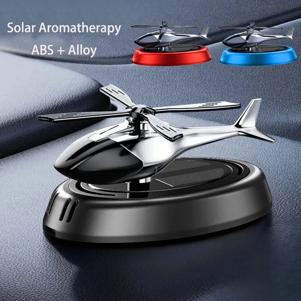 Car Solar Rotating Helicopter Solar Aromatherapy Car Air Freshener Alloy+ABS Wooden Aromatherapy Car Interior Decoration