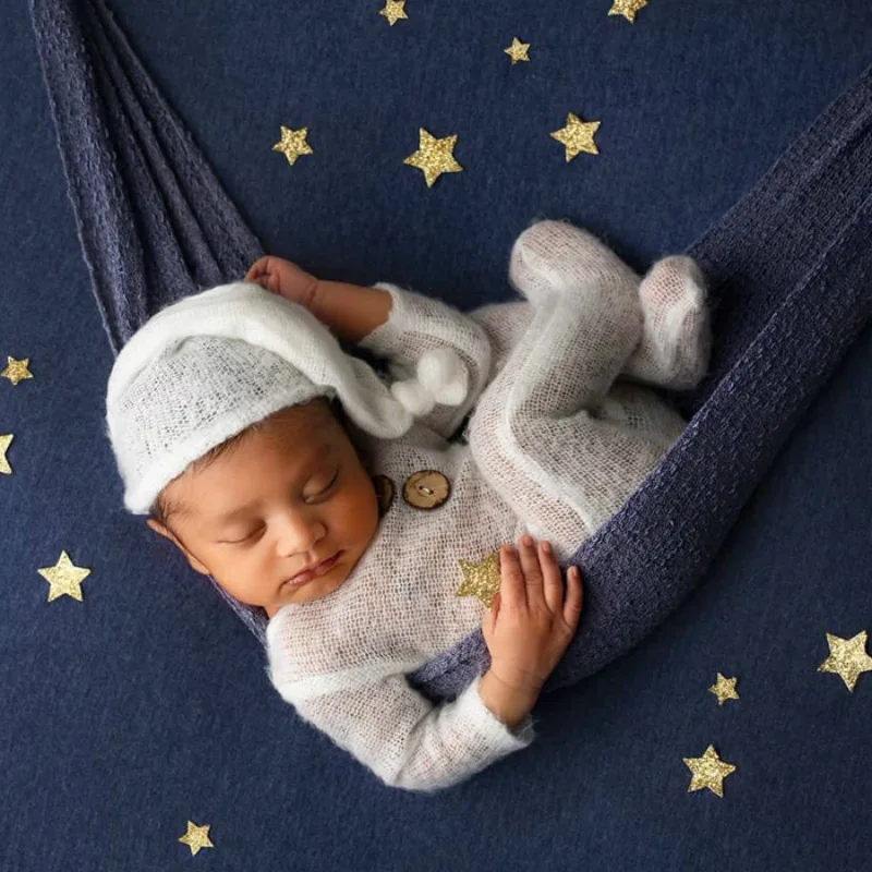 4 Styles of Newborn Baby Photograph Pants Long Tail Cap Two-piece Baby Knit Pants With Wooden Button-knotted Cap Photo Set