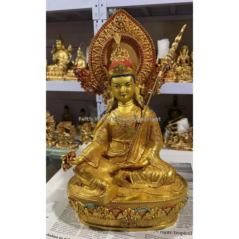 Padmasambhava Guru Rinpoche Buddhist worship Boutique handmade Buddha statue figure of the Buddha copper gilding 13inch Buddhism