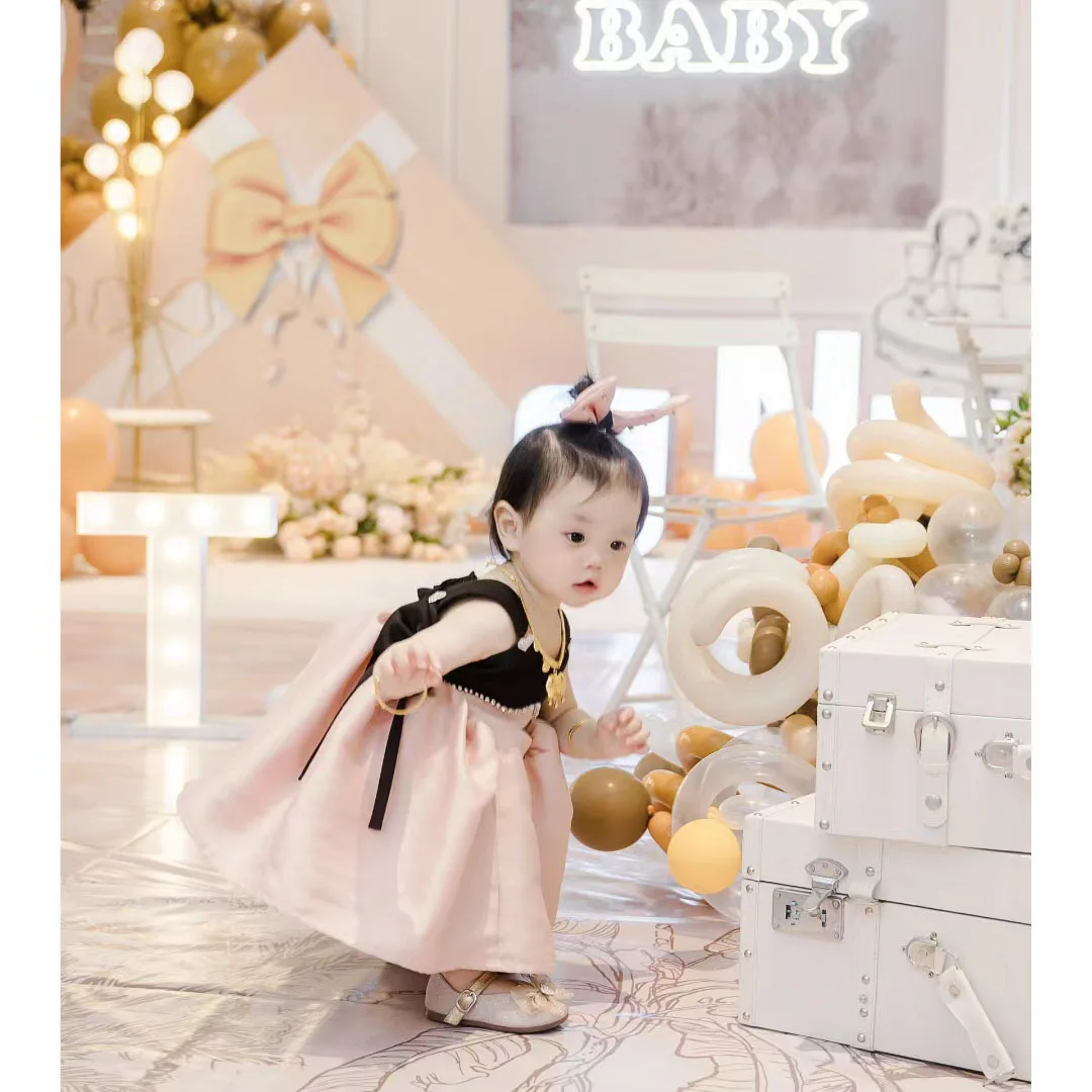 

Toddler Baby Sequin Party Dresses Baptism Wedding 1 Year Birthday Bow Princess Dress For Baby Girls Lace Bridemaid Gown Vestidos