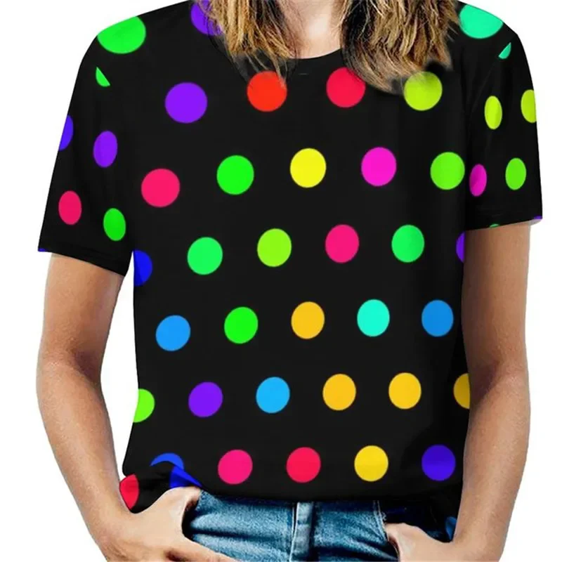

Fashion Round Dot Pattern Women T-Shirts Summer Short Sleeve 3d Printed Street Ladies Tee 3XL Plus Size Casual Tops