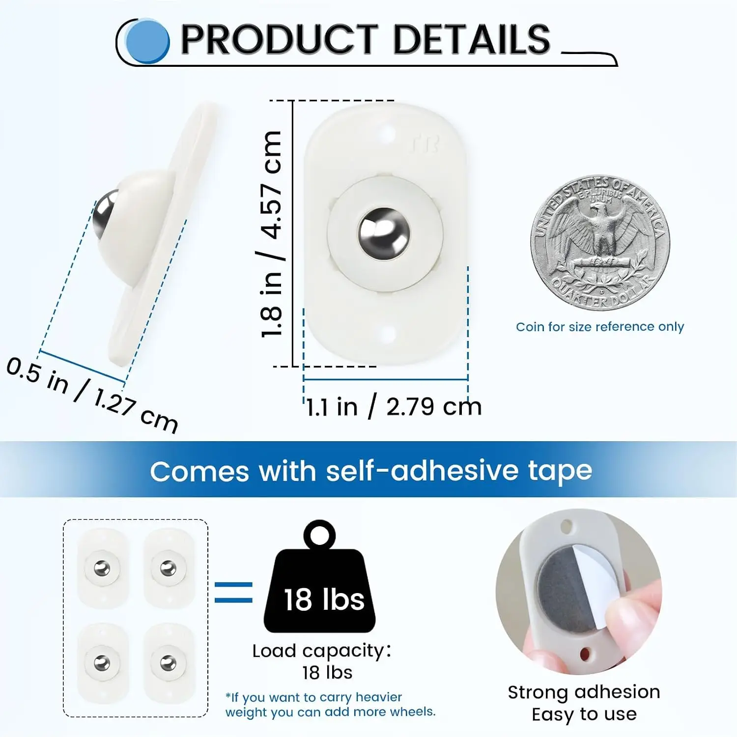 4PCS Non Punching Adhesive Furniture Ball Universal Pulley Household Mobile Base Accessories Trash Can Bottom Small Wheel