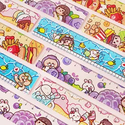 Regla de plástico de Tapioca Kawaii para niña, herramientas de dibujo DIY multifunción, reglas lindas para estudiantes, suministros de oficina escolar de doble servicio, 15CM