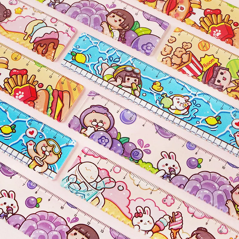 15CM Kawaii Tapioca Girl Plastic Ruler Multifunction DIY Drawing Tools Student Cute Rulers Double-duty School Office Supplies