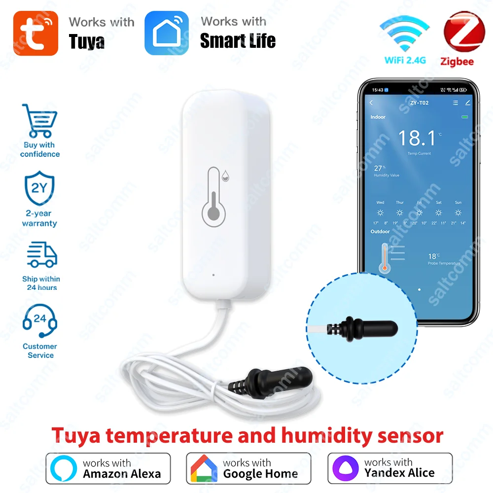 Tuya Zigbee WiFi Temperature Humidity Sensor with External Probe High Accuracy SmartLife Remote Monitor for Plants Aquarium Pool — product photo 1 of 1