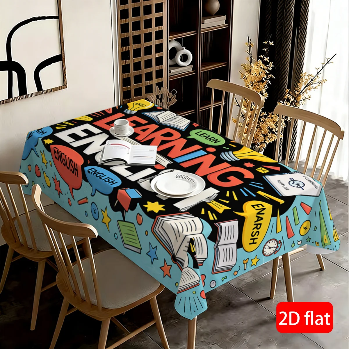 Vibrant Learning English Tablecloth for Classroom Study Area Waterproof Desk Cover for Students