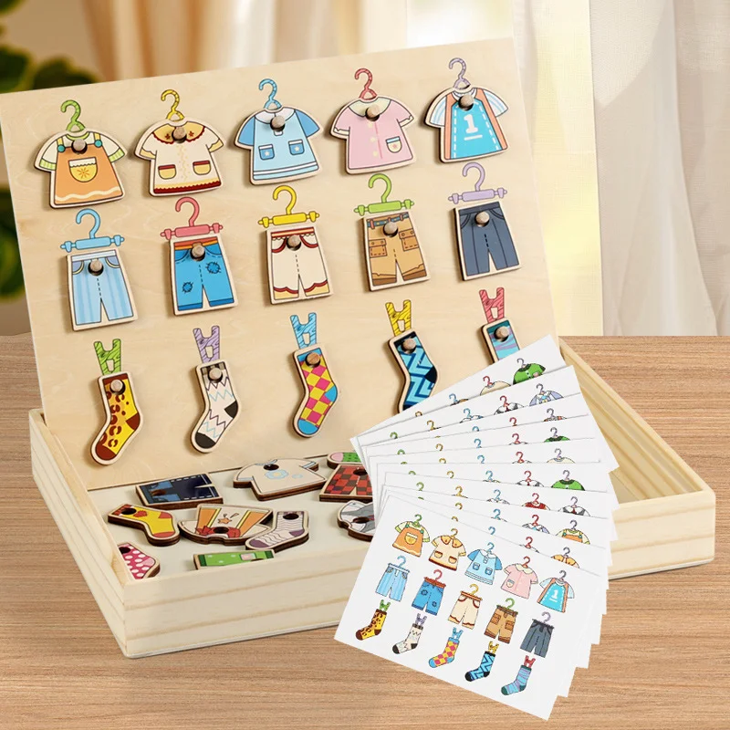 Juguetes Educativos Montessori de madera para niños, secado de ropa, forma de Color a juego, juego de mesa cognitivo, juguetes de aprendizaje preescolar