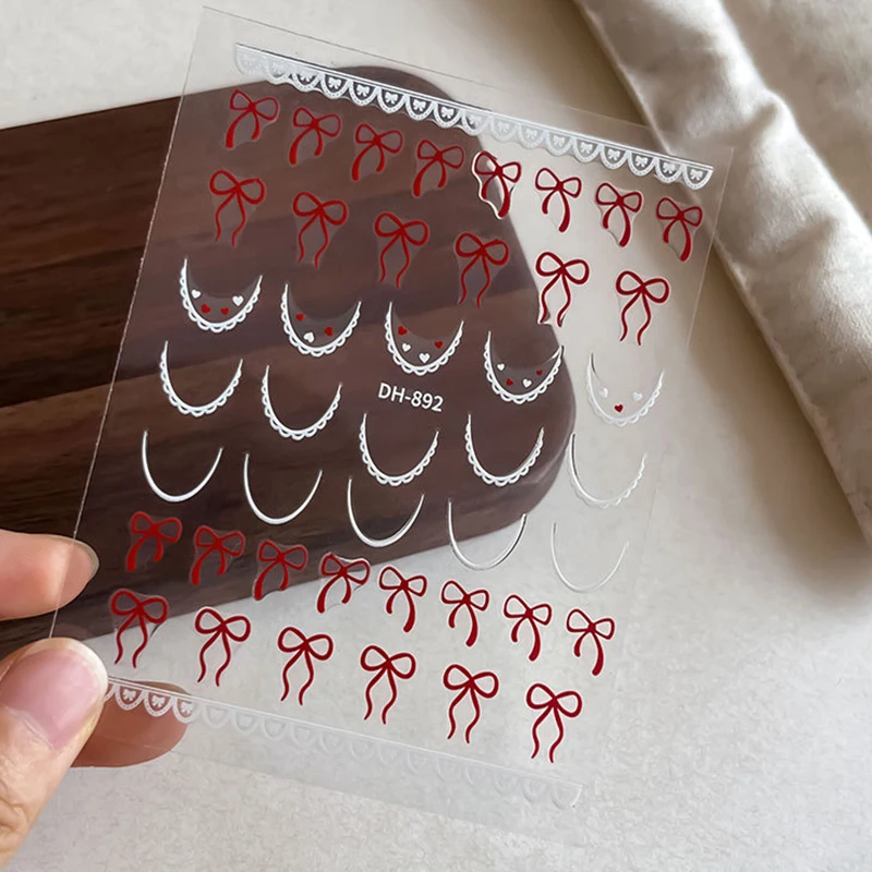 1 ورقة مسمار ملصق الفرنسية Bowknot شريط حرير مسمار الفن ملصق الدانتيل خط أنيق لينة ذاتية اللصق الديكور مانيكير صائق