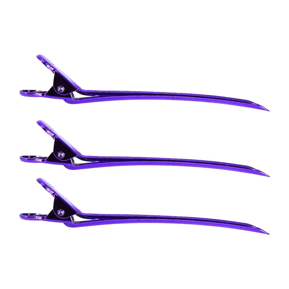 12PCS Steel Salon Hair Clip Fashion Purple Hairdressing Clamps Single Prong Prevent Slippery Holes Sectioning Clip Salon
