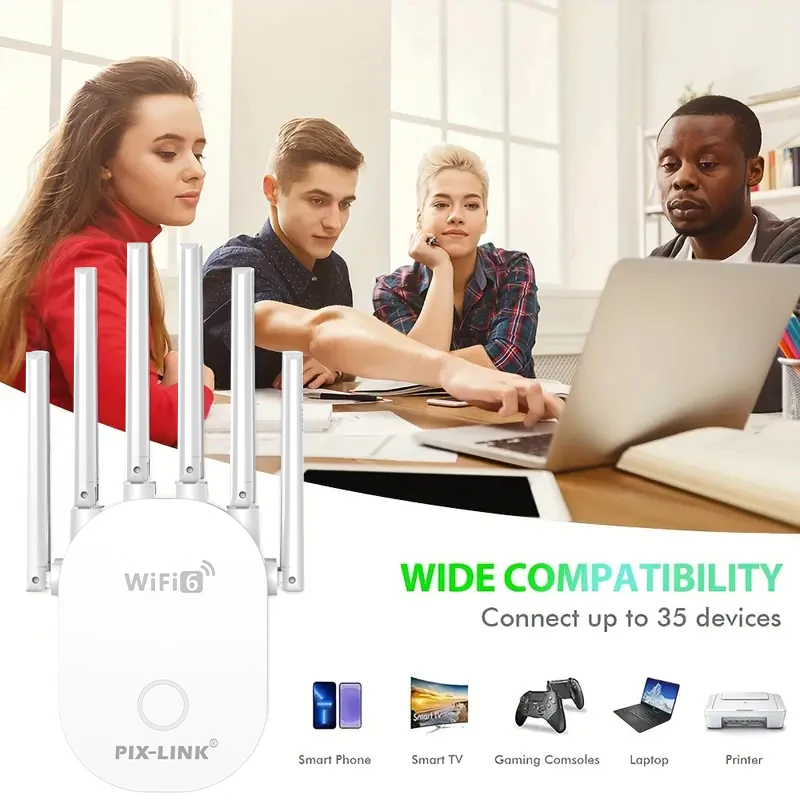 PIX-LINK WiFi 6 Repeater 1800Mbps Dual Band Coverage Signal Booster AP/Repeater Mode Connect 35 Devices Wall Penetration LV-AX26