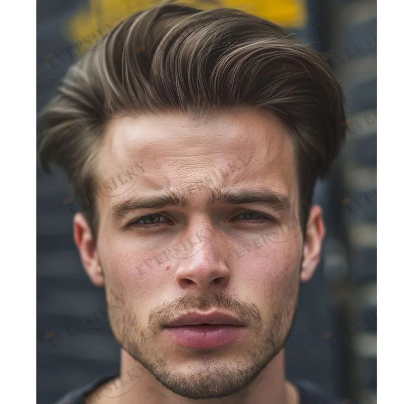 مستقيم حريري غير قابل للاكتشاف # 4 بني أشقر فائق النعومة أحادي NPU قاعدة الرجال الشعر المستعار نظام الشعر البشري الأوروبي الشعرية الاصطناعية #2