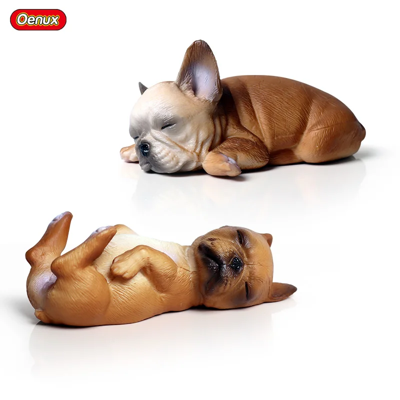 Oenux Classic Cute French Bulldog Simulation Animals Lovely Puppy Pet Dog Action Figures Model Figurine PVC Collection Toys