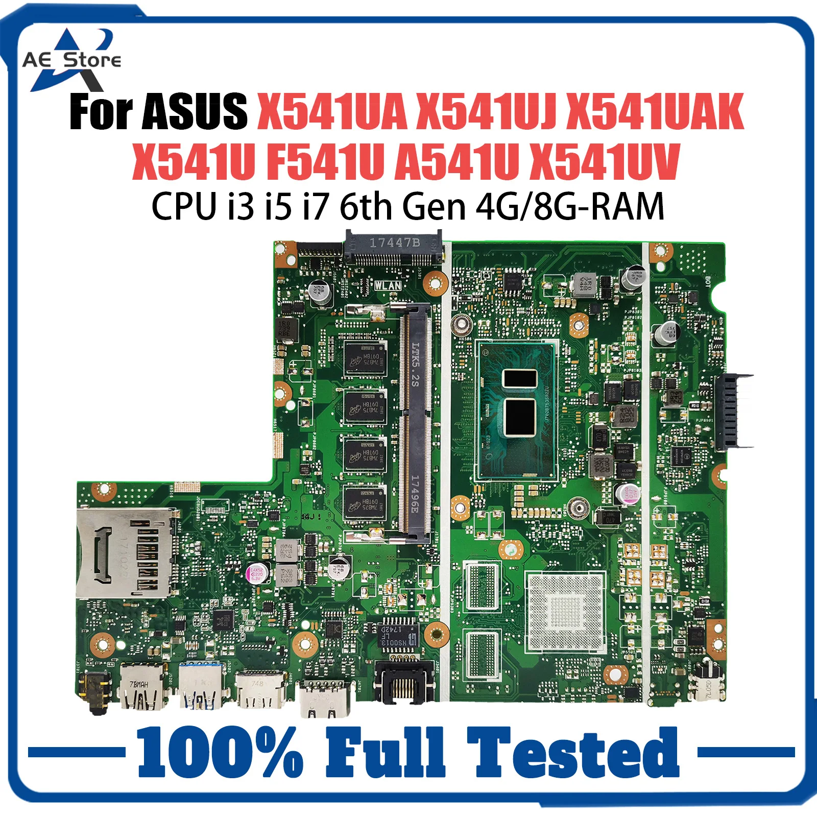 X541UA Mainboard For ASUS X541UJ X541UAK X541U F541U A541U X541UV X541UVK Laptop Motherboard CPU I3 I5 I7 6th Gen 4G/8G-RAM