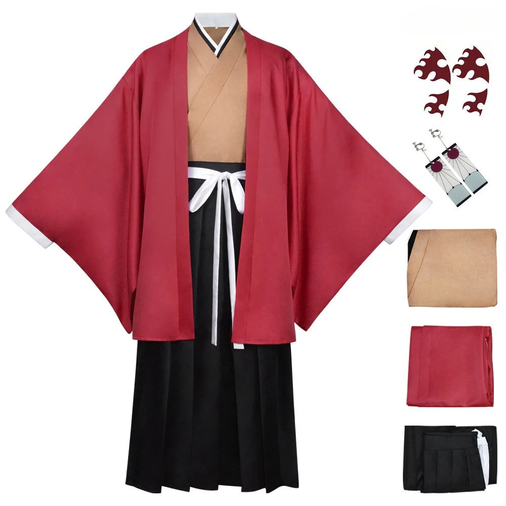 Disfraz de Anime Demon Slayer Tsugikuni Yoriichi, Kimono japonés, albornoz, capa, abrigo, peluca para hombre, disfraces de fiesta de Halloween