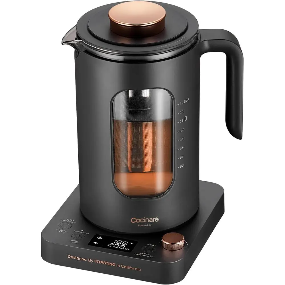 

1L Glass Electric Kettle with ±1°F Temp Control, BPA-Free, Fast Heating, Easy Clean, Gray