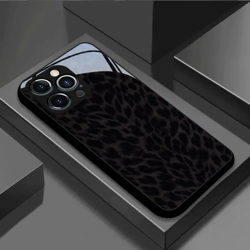 Deep Black Leopard Print Textured Pattern  Business Design Phone Case for iPhone 18，17, 16, 15, 14, 13, 12, 11, etc