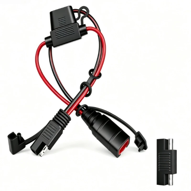 14AWG Heavy-Duty SAE Extension Cable with 20A Fuse Plug for Battery Charger, Car Modified Wiring Tool-Free Install