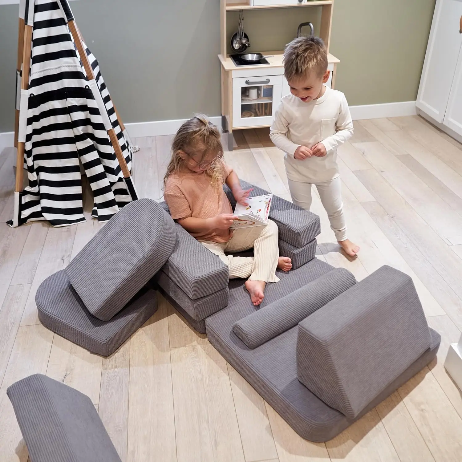 Sofá modular para niños para un tiempo de juego divertido o un descanso cómodo: el sofá perfecto para niños pequeños para aumentar la creatividad y construye fácilmente Magi