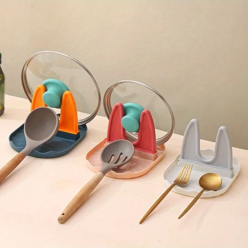 1pc Pan Lid Holder Supports Spoons Pot Cover Rests Spatula Stand for Kitchen Convenience Utensils Tools Accessories