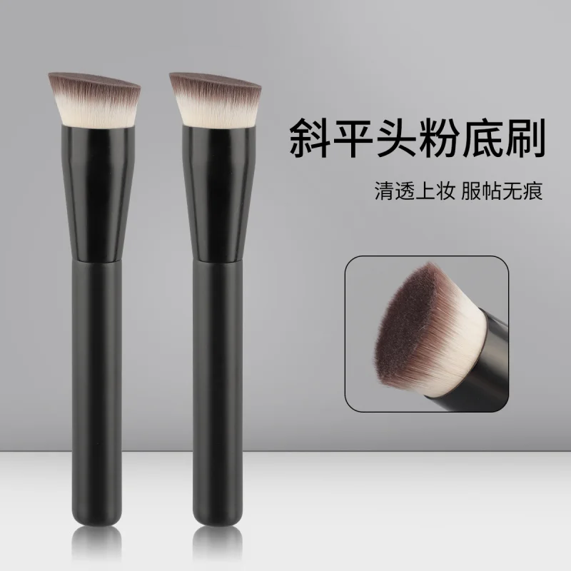 Border Hot-Selling Single Slanted Flat Full Black Seamless Foundation Brush Contour Brush Fiber Hair Thickened Aluminum Tube Mak