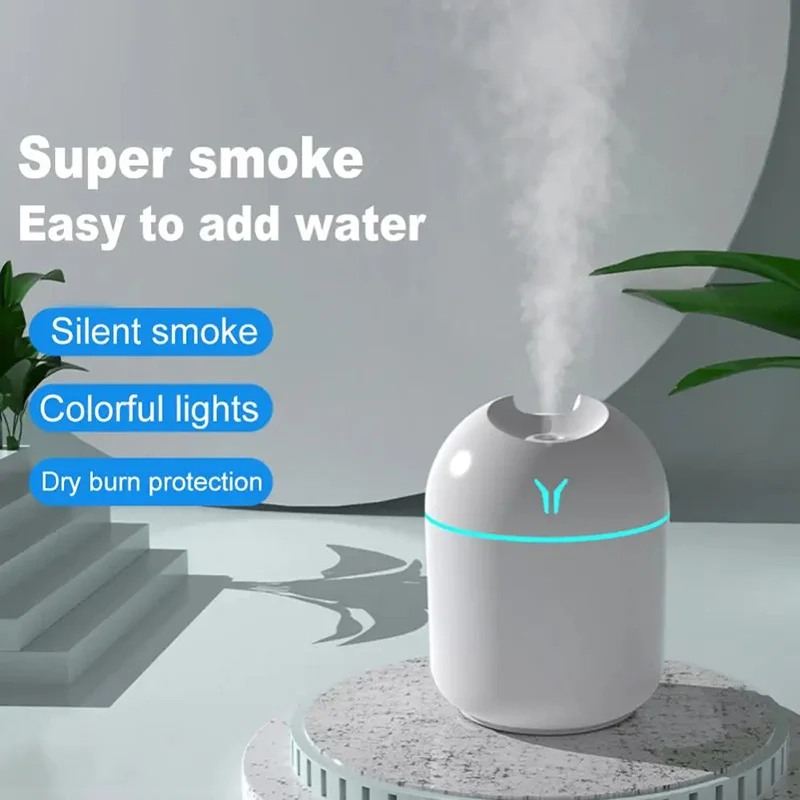 Portable Air Humidifier 250ML Essential Oil Diffuser 2 Modes Auto Off with LED Light for Home Car Mist Maker Face Steamer