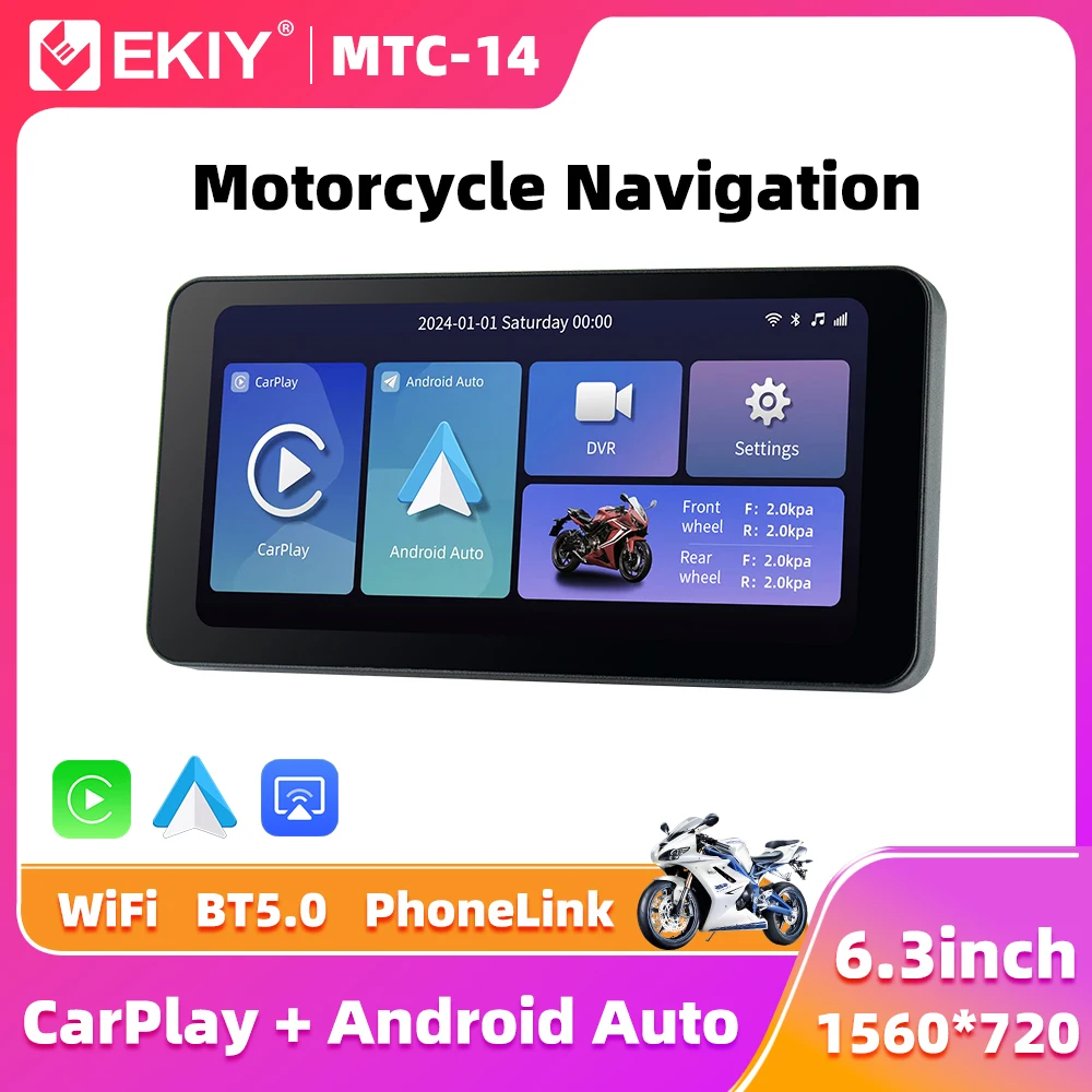 EKIY 6.3 inch Portable Digital Motorcycle Dashboard Wireless CarPlay Moto Android Auto GPS Motorcycle Navigation Display Screen