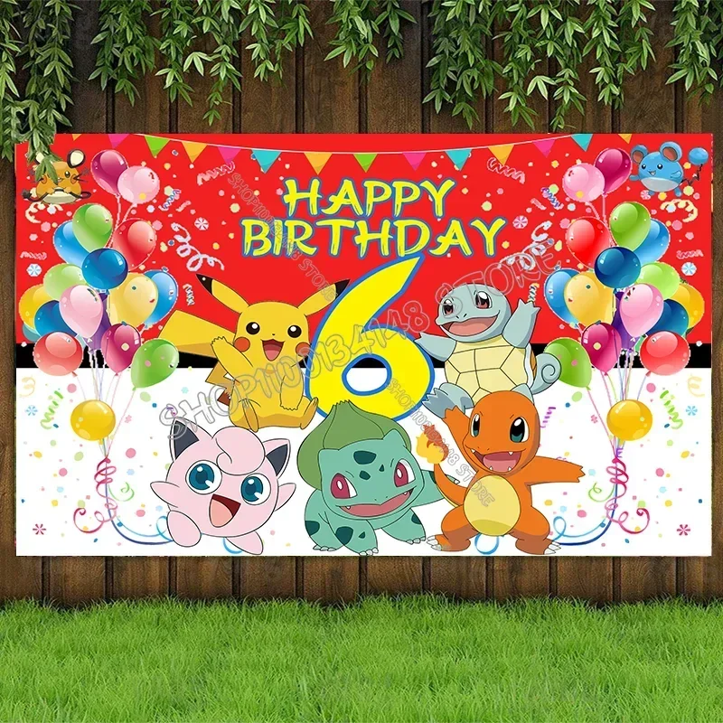 Pokemon Party Backdrop Pikachu Charmander Birthday Poster Template Photography BackGround Kid Birthday Party Supplies Decoration