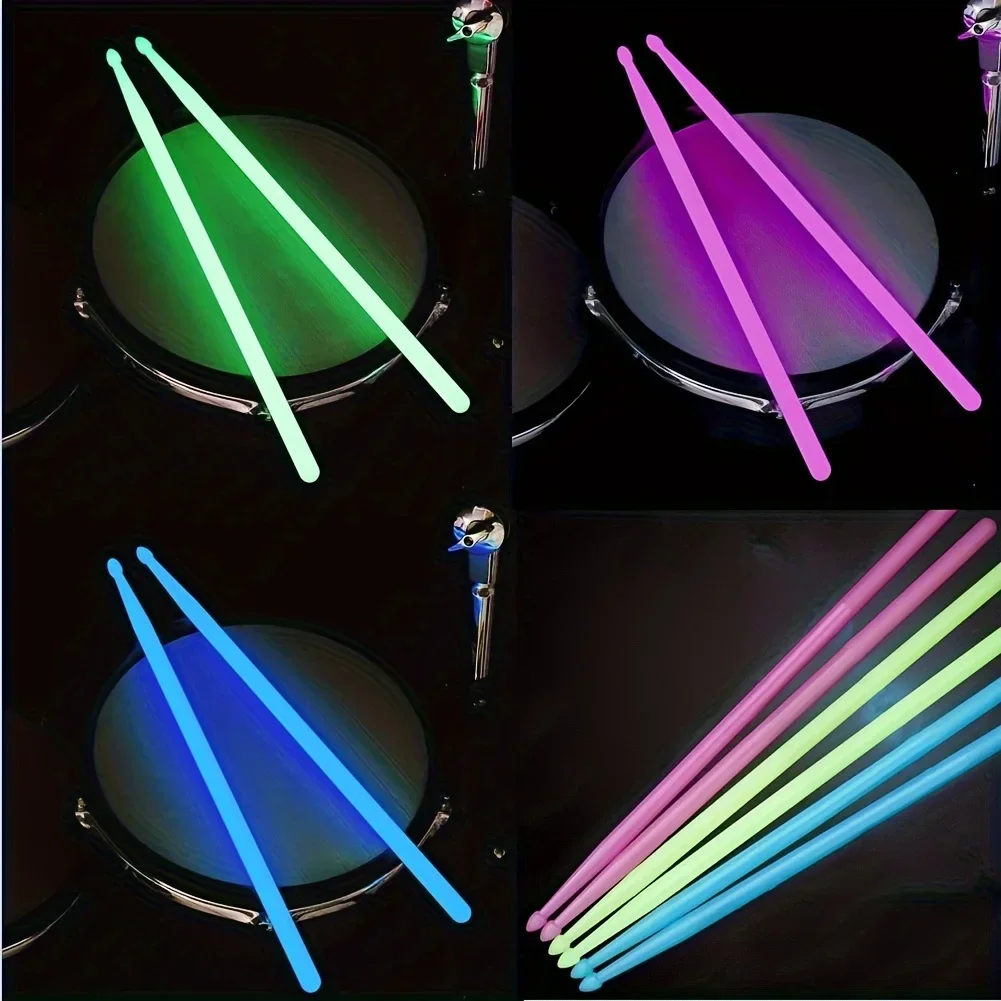 Baquetas luminosas 5A con punta de gota de agua clásica, baquetas brillantes de nailon de color neón, idéales para principiantes, artistas de