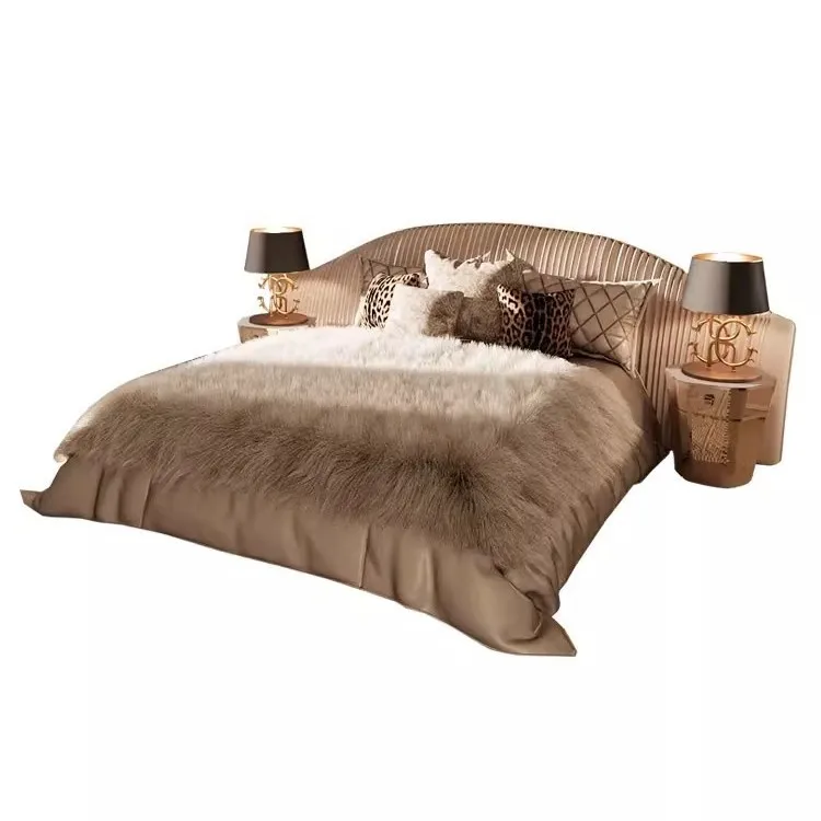 Light luxury matte leather widescreen bed villa large flat luxury double bed modern simple wedding bed