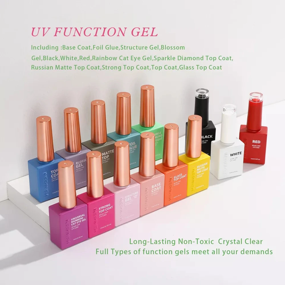 Vendeeni 11 Arten von Nail-Art-Funktionsgels: Top Coat, Base Coat, Russischer Matt-Top-Coat, Blossom Gel, Einfarbiges Gel in Weiß, Schwarz, Rot – Detail 10