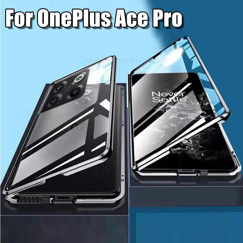 

For OnePlus 10T Ace Pro Magnetic Adsorption Tempered Glass Phone Case For One Plus 10 Pro 360 Double-Sided Protector Flip Cover