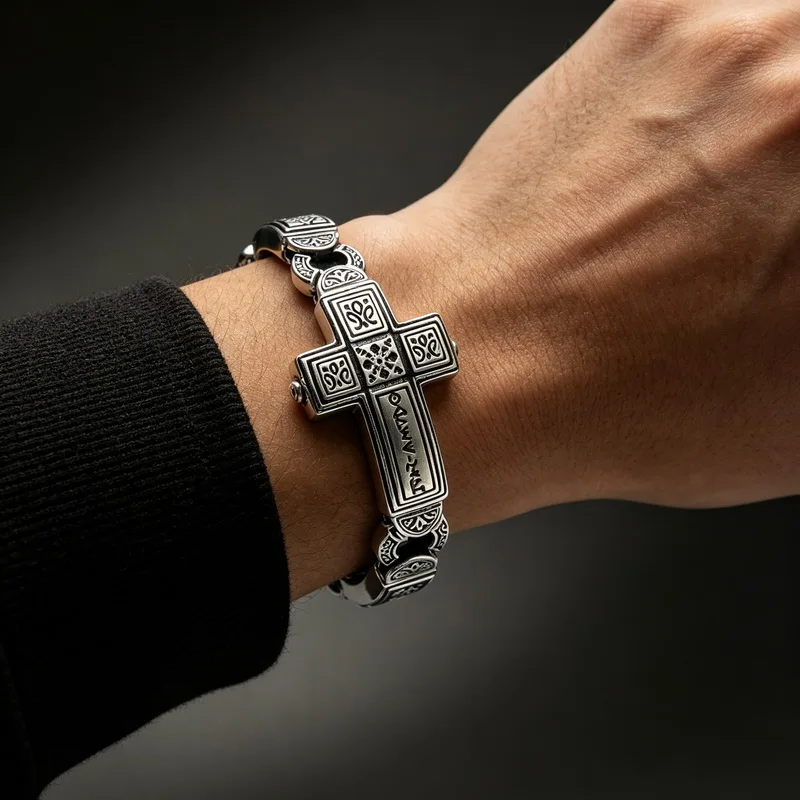 Retro Cross Men Bracelet Simple Stainless Steel Bracelet Fashion Jewelry Accessory