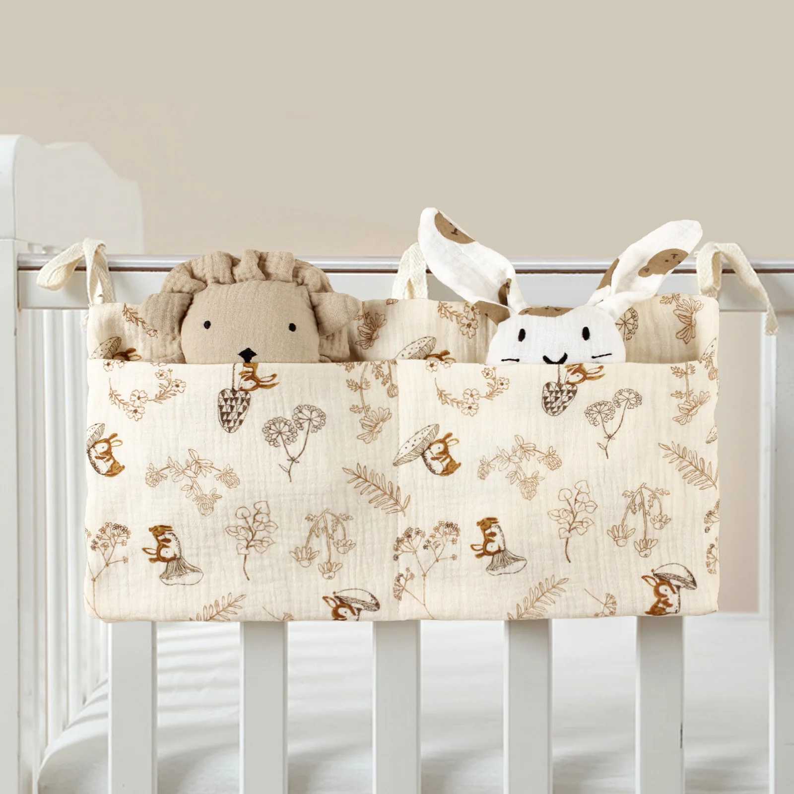 Baby Bedside Organizer Double Pocket Baby Crib Portable Storage Bag Newborn Bedside Multifunctional Diaper Storage Bag