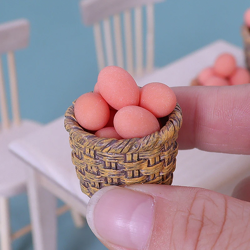 Cesta de huevos de pollo en miniatura para casa de muñecas, accesorios de decoración de jardín, adorno de micropaisaje, 1/12